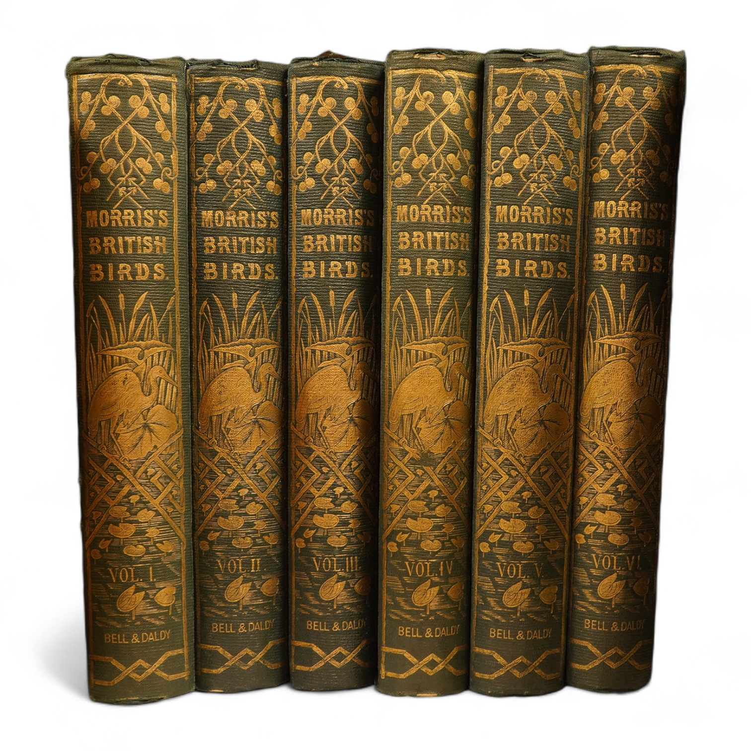 Morris, Rev. Francis Orpen - A History of British Birds. 2nd edition (corrected), 6 vols. 365 hand coloured plates, advert. leaf end vol. VI; original gilt and blind pictorial green cloth, gilt lettered and blind decorat